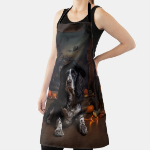 English Cocker Spaniel Pumpkins Halloween Scary Apron