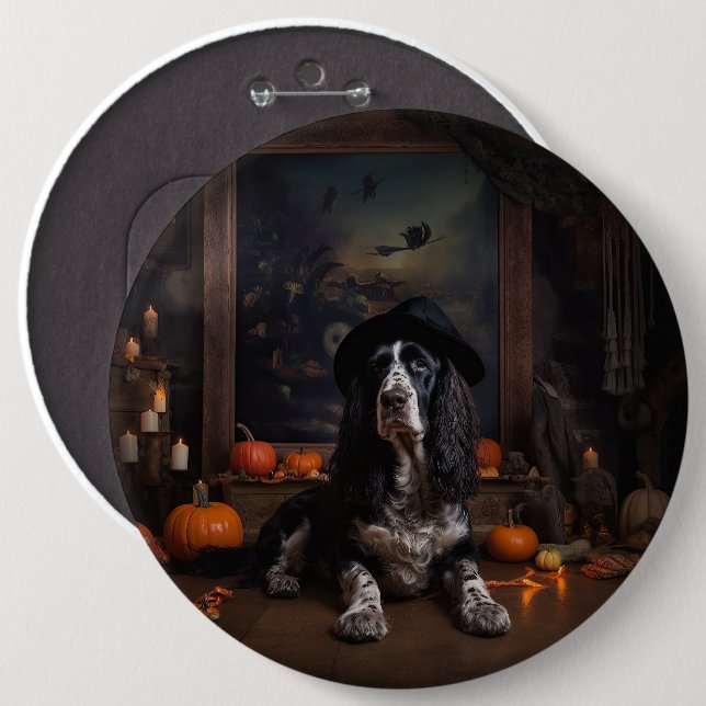 English Cocker Spaniel Pumpkins Halloween Scary  Button (Front & Back)