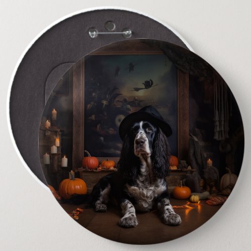 English Cocker Spaniel Pumpkins Halloween Scary  Button