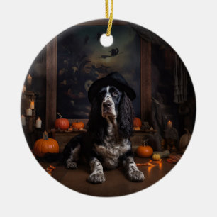 English Cocker Spaniel Pumpkins Halloween Scary Ceramic Ornament