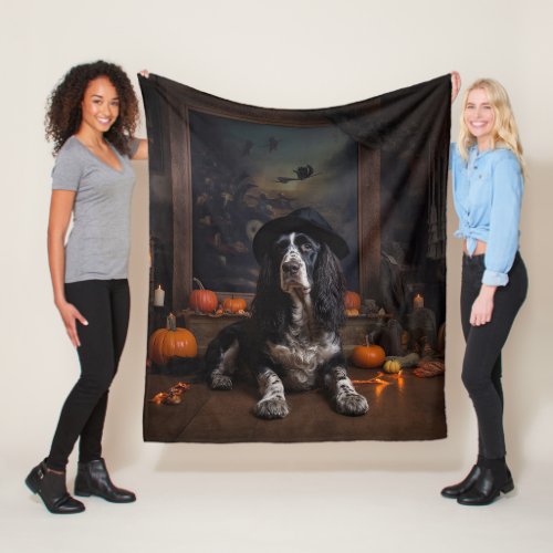 English Cocker Spaniel Pumpkins Halloween Scary  Fleece Blanket