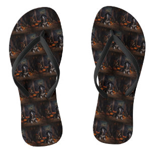 English Cocker Spaniel Pumpkins Halloween Scary  Flip Flops