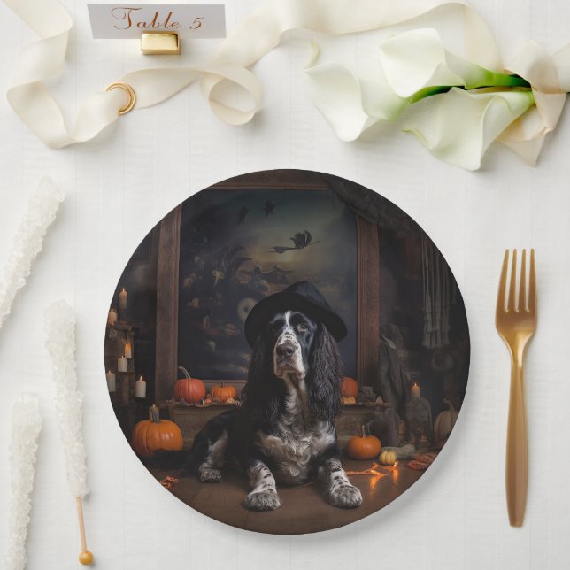 English Cocker Spaniel Pumpkins Halloween Scary  Paper Plates (Wedding)