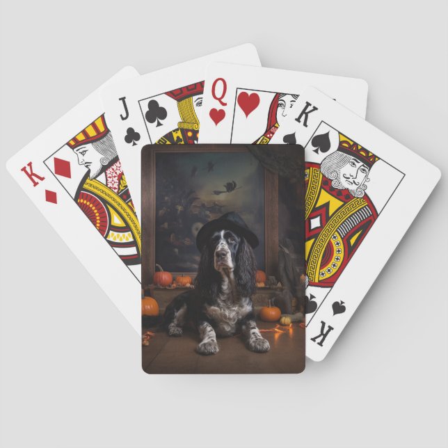 English Cocker Spaniel Pumpkins Halloween Scary  Poker Cards (Back)