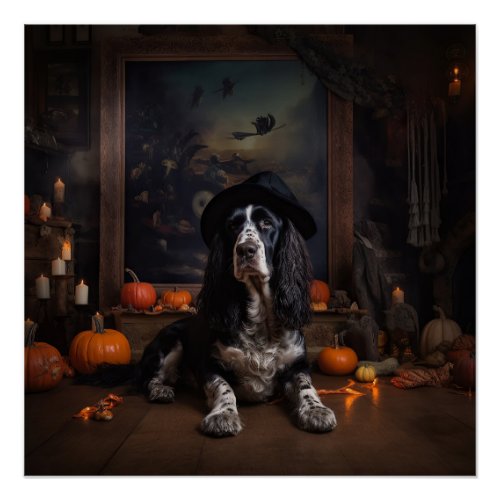 English Cocker Spaniel Pumpkins Halloween Scary  Poster