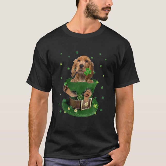 English Cocker Spaniel Shamrock Paw Clovers St Pat T-Shirt (Front)