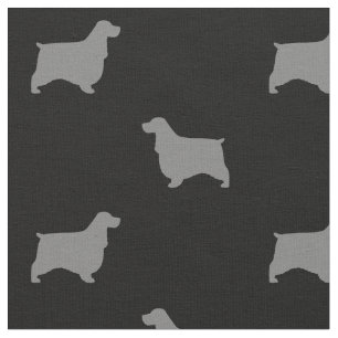 English Cocker Spaniel Silhouettes Black and Grey Fabric