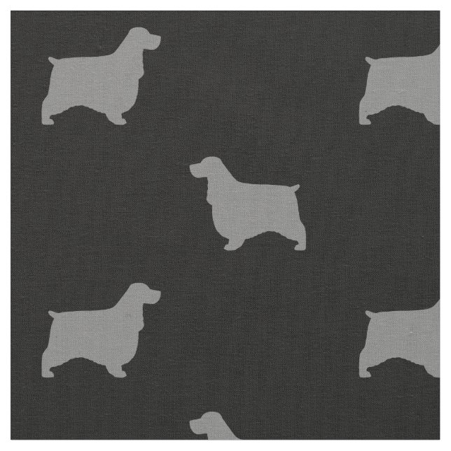 English Cocker Spaniel Silhouettes Black and Grey Fabric (Close Up)
