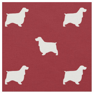 English Cocker Spaniel Silhouettes Red and White Fabric