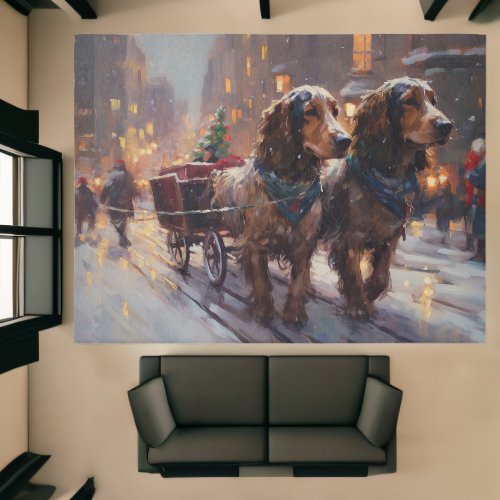 English Cocker Spaniel Snowy Sleigh Ride Christmas Rug