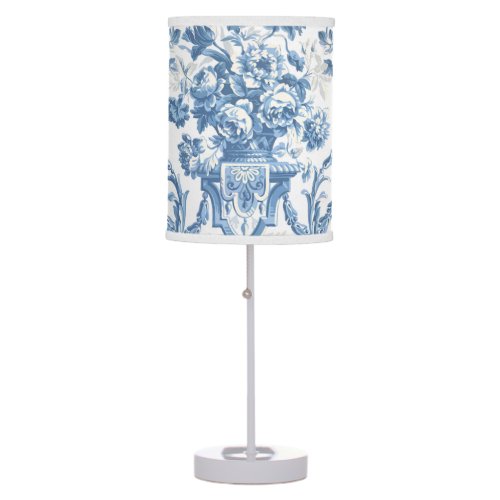 English Cottage Floral Elegant Blue White Vintage  Table Lamp