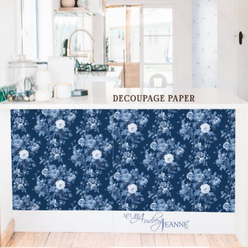 English Cottage Garden Floral Navy Blue Pattern Wrapping Paper