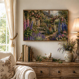 English Cottage Garden Romantic Floral Poster