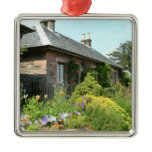 English Cottage II with Flower Garden Photography Metal Ornament