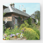 English Cottage II with Flower Garden Photography Square Wall Clock