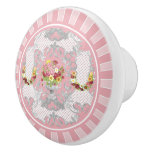 English Cottage Pink Floral Urn Ceramic Knob