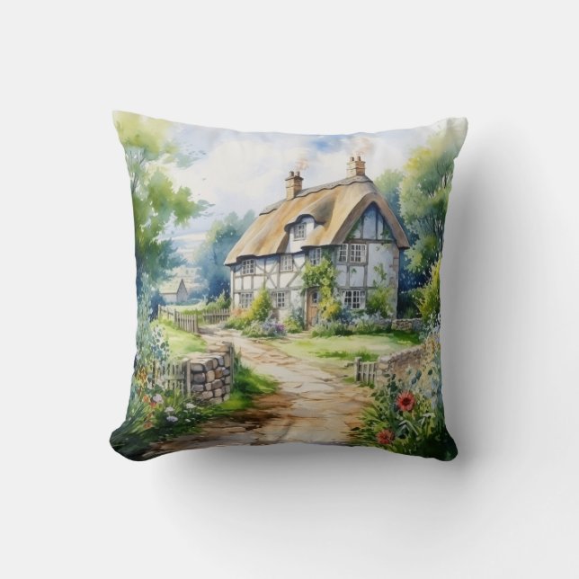 English Cottage Throw Pillow (Front)