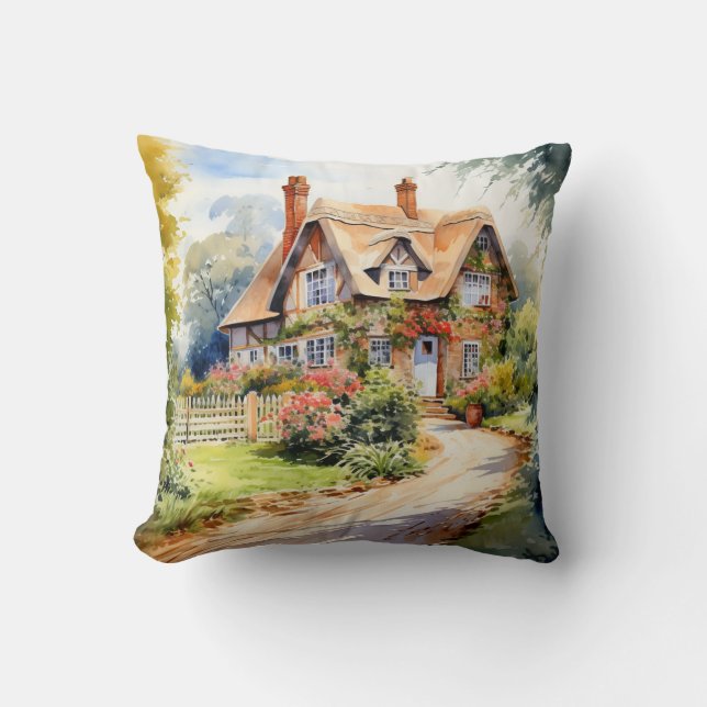 English Cottage Throw Pillow (Front)