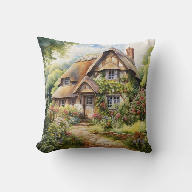 English Cottage Throw Pillow (Front)