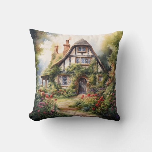 English Cottage Throw Pillow (Front)