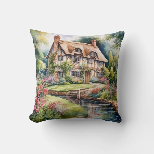 English Cottage Throw Pillow (Front)