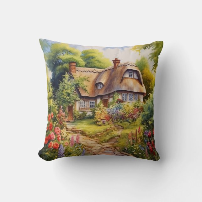 English Cottage Throw Pillow (Front)