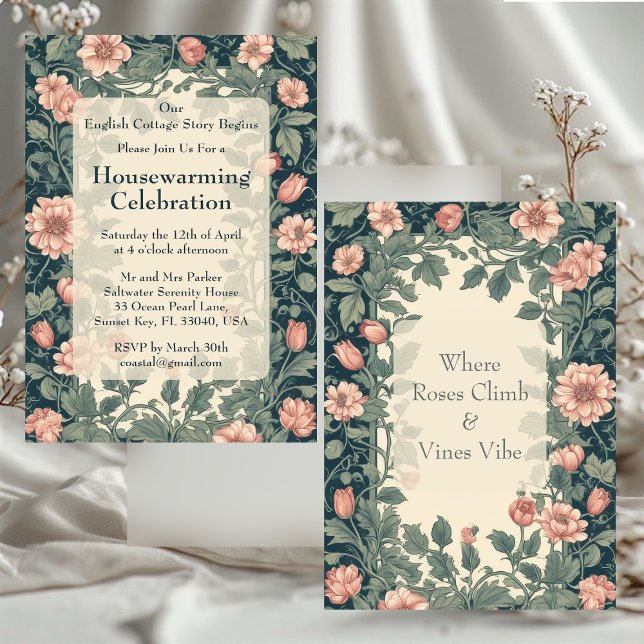 English Cottage William Morris Garden Housewarming Invitation (English Cottage William Morris Garden Housewarming Invitation)