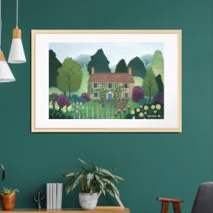 English Country Cottage Garden House Extra Large Framed Art