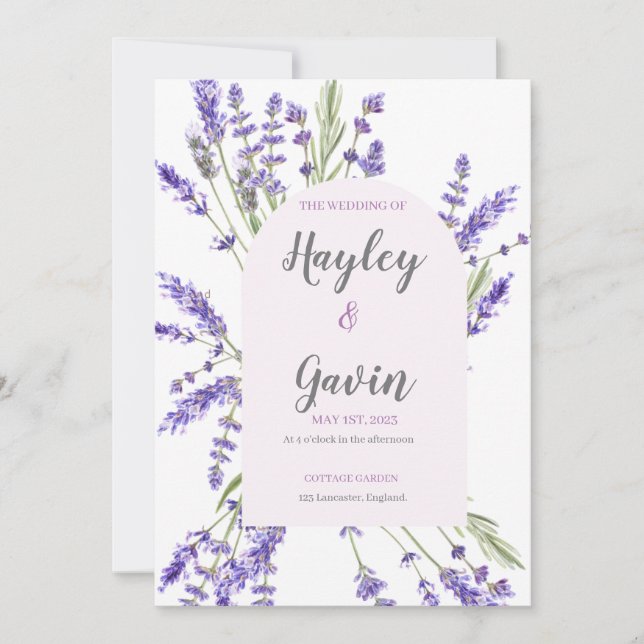 English Country Garden Wedding Lavender Invitation (Front)