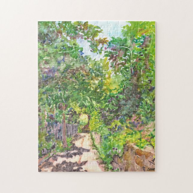 English Country Lane Watercolor Puzzle (Vertical)