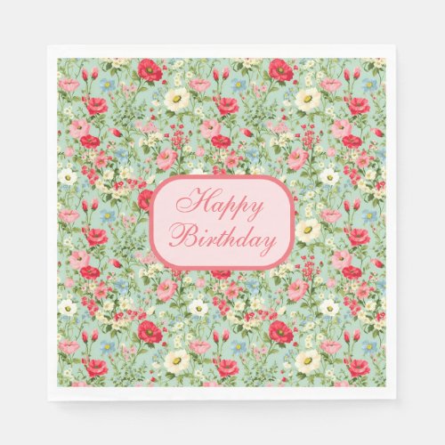 English Country Wildflower Happy Birthday Napkins