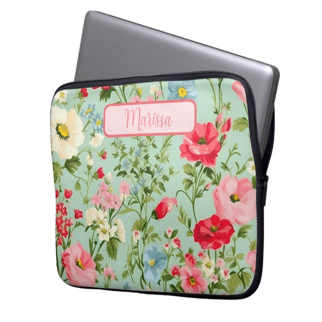 English Country Wildflower Personalized Laptop Sleeve (Front Left)