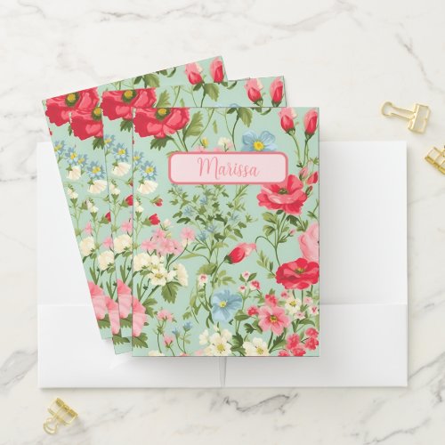 English Country Wildflower Personalized Pocket Folder