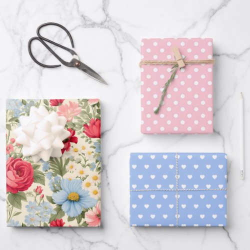 English Country Wildflower Set of 3 Wrapping Paper Sheets