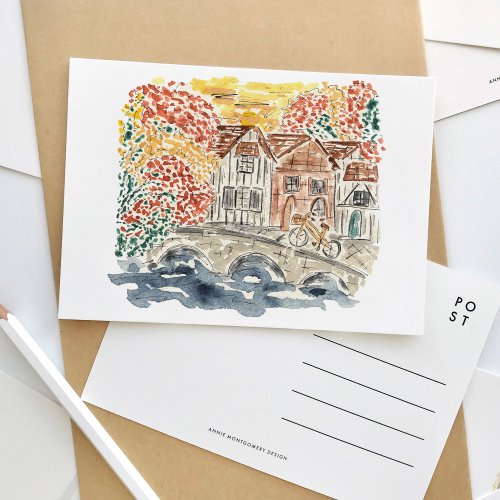 English Countryside England Watercolor Travel Invitation Postcard