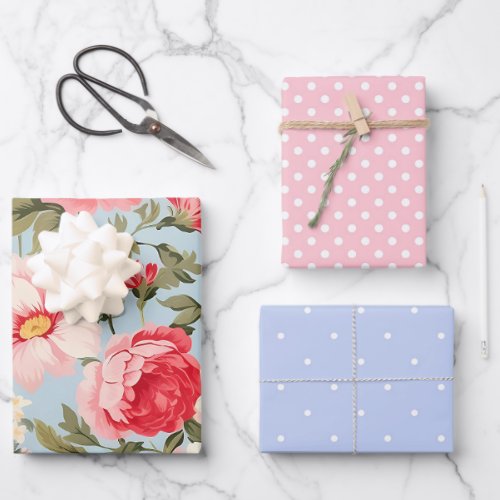 English Countryside Flower Garden and Polka Dots Wrapping Paper Sheets