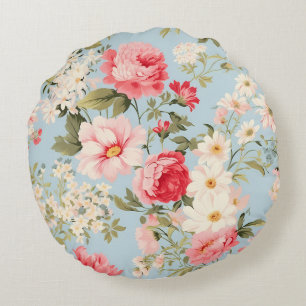 English Countryside Flower Garden Round Pillow