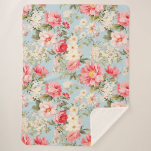 English Countryside Flower Garden Sherpa Blanket