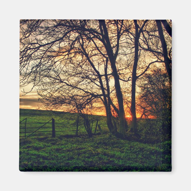 English Countryside Sunset HDR art fridge magnet (Front)