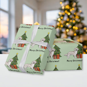 English Cream Golden Retriever And Christmas Tree Wrapping Paper
