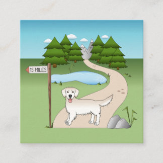 English Cream Golden Retriever By A Hiking Trail Square Business Card