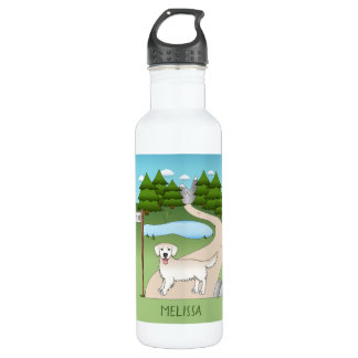 English Cream Golden Retriever By A Hiking Trail Stainless Steel Water Bottle