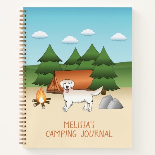 English Cream Golden Retriever Camping In A Forest Notebook