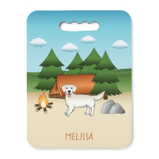 English Cream Golden Retriever Camping In A Forest Seat Cushion