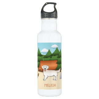 English Cream Golden Retriever Camping In A Forest Stainless Steel Water Bottle