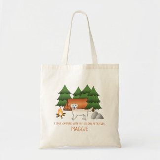 English Cream Golden Retriever Camping In A Forest Tote Bag
