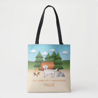 English Cream Golden Retriever Camping In A Forest Tote Bag