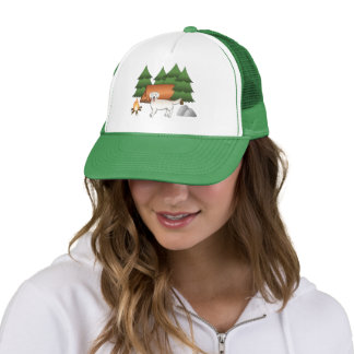 English Cream Golden Retriever Camping In A Forest Trucker Hat