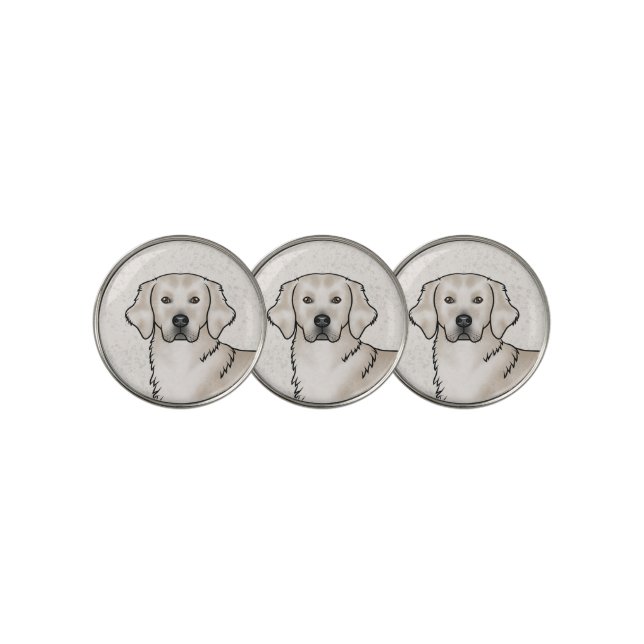English Cream Golden Retriever Cartoon Dog Head Golf Ball Marker (3 Up)