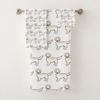 English Cream Golden Retriever Cartoon Dog Pattern Bath Towel Set